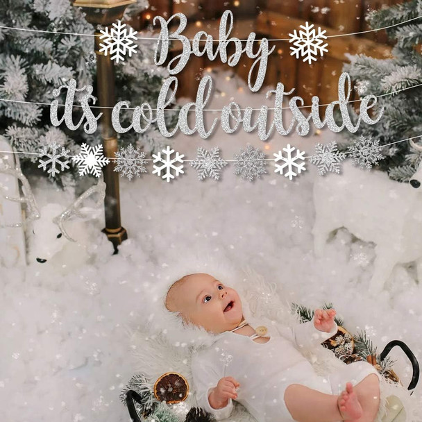 Baby It’s Cold Outside Party Decorations, Banner, Snowflake Balloons, Garland for Winter Wonderland Baby Shower, Christmas, Winter Birthday Party Supplies, Silver (Silver)