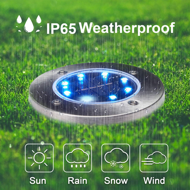 K.E.J. Solar Ground Lights, 8 Pack, Waterproof Outdoor Lights for Garden Yard Patio Pathway Driveway Deck, Multicolor Solar Disk Lights