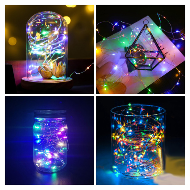 2 Pack Multi Color Led Fairy Lights Battery Operated String Lights Waterproof Silver Wire 7 Feet 20 Led Firefly Starry Moon Lights for DIY Wedding Party Bedroom Patio Christmas