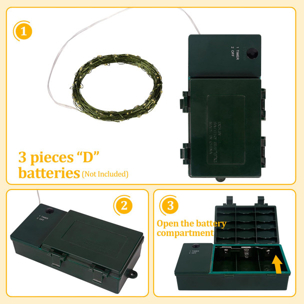 Timer Battery Twinkle Mini Fairy Lights, 1 Pack 200 LED 33ft Dark Green Wire,Firefly Starry LED String Lights Warm White for Wedding Party Christmas Tree Decorations Bedroom Decor