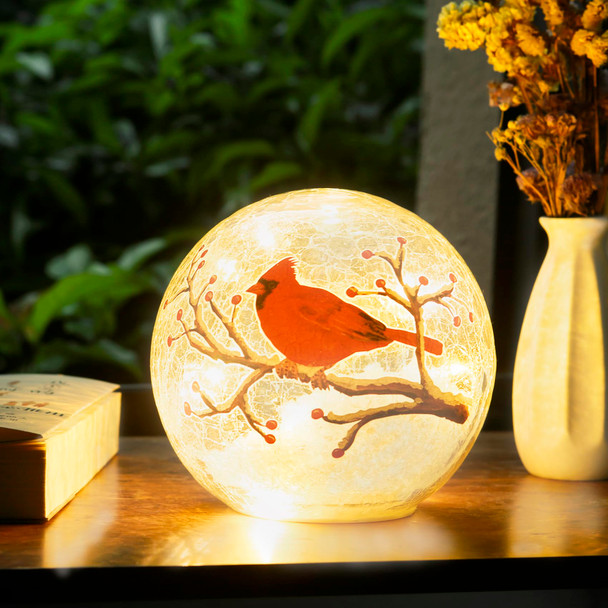 Crackle Glass Ball Cardinal Lamp with Timer, Light Up Red Cardinal Stained Glass Christmas Decor Accent Lamp, Lighted Red Bird Globe Glass Table Lamp, Orb Cardinal Night Light, Led Sphere Desk Lamp Crackle Glass Ball Cardinal Lamp with Timer, Light Up Red Cardinal Stained Glass Christmas Decor Accent Lamp, Lighted Red Bird Globe Glass Table Lamp, Orb Cardinal Night Light, Led Sphere Desk Lamp