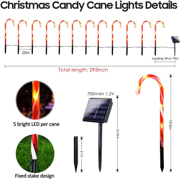 24 Pack d Solar Christmas Candy Cane Lights Waterproof, Christmas Lights Outdoor Pathway Stake Lights with 8 Modes, Solar Lights for Outside Yard Walkway Garden Christmas Decorations