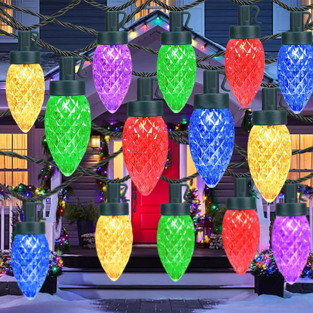 KAQ Outdoor C9 Multicolor Christmas Lights, 2PK 100 LED 66ft Extendable C9 Green Wire String Lights for Outside, Christmas String Lights Wedding Party Outdoor&Indoor Christmas Decorations (Multicolor)