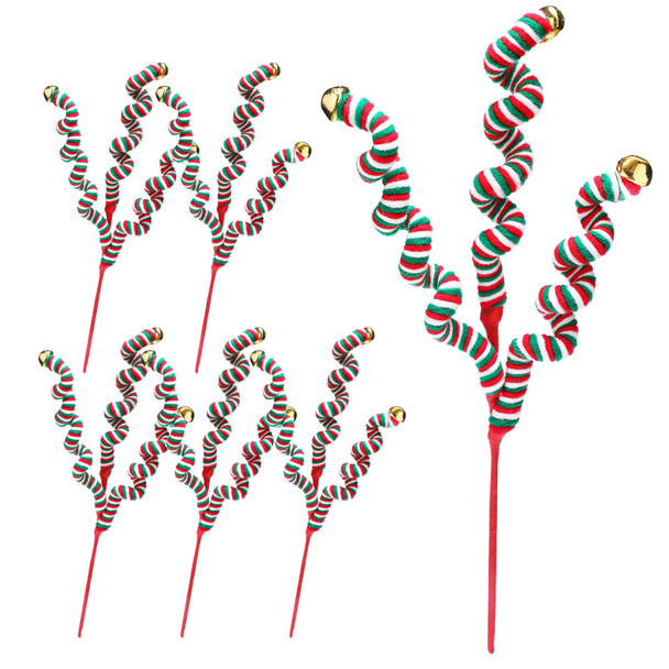 Kathfly 6 Pcs Christmas Tree Picks Sandworm Decor Woolen Bells Curly Picks Christmas Tree Ornaments Xmas Branches with Bells Xmas Hanging Decorations for Party DIY Home Crafts s(Green Red White)