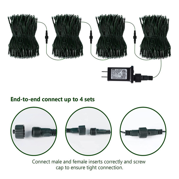 kemooie 300 LED Christmas Lights, 99FT Connective Green Wire Fairy Lights, Plug in 8 Lighting Modes, for Outdoor Christmas Tree Lights Wedding Party Decoration (Multicolor)