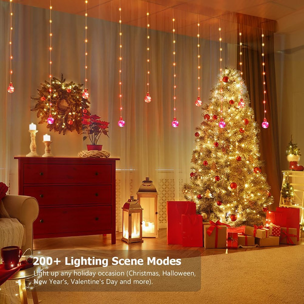 Wishing Ball Curtain Lights, 10ft x 3.3ft RGB LED Color Changing String Fairy Lights Curtain, Smart APP & IR Remote, 200+ Scene Modes for Bedroom Backdrop Indoor Outdoor Christmas Decorations