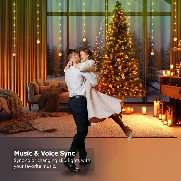 Wishing Ball Curtain Lights, 10ft x 3.3ft RGB LED Color Changing String Fairy Lights Curtain, Smart APP & IR Remote, 200+ Scene Modes for Bedroom Backdrop Indoor Outdoor Christmas Decorations