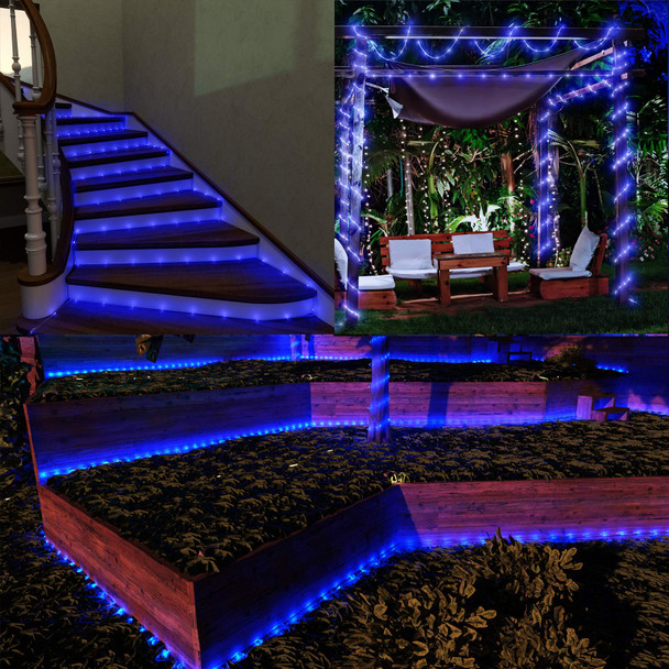 Solar Rope Lights Outdoor Waterproof LED - 40FT 100 LED Solar String Lights Tube Light Solar Outdoor Fairy Rope Christmas Lights for Yard Garden Patio Fence Balcony Camping Tree Decoration Blue