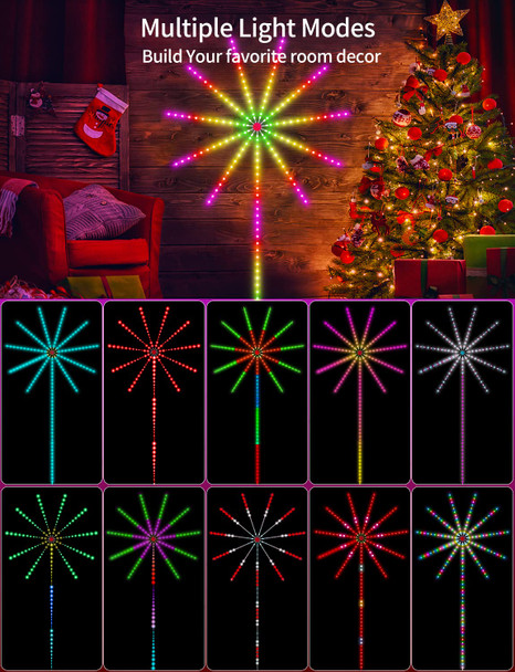 KeShu Smart Firework LED Lights, Dreamcolor LED Lights for Bedroom USB Firework Lights App Control Firework LED Strip Lights LED Firework Lights with Remote Music Sync Led Lights for Christmas