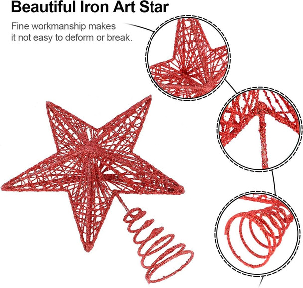 KESYOO Chritmas Glitter Star Tree Topper Exquisite Iron Star Tree Topper Ornament Metal Christmas Tree Decor for Home Bar Xmas Tree Decor(Red)