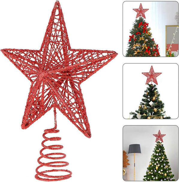 KESYOO Chritmas Glitter Star Tree Topper Exquisite Iron Star Tree Topper Ornament Metal Christmas Tree Decor for Home Bar Xmas Tree Decor(Red)