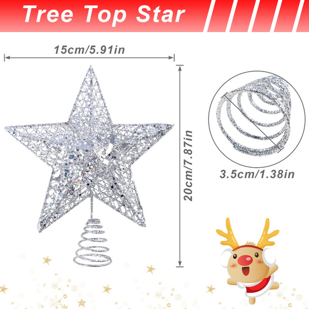 Silver Star Christmas Tree Topper Christmas Tree Star Small Star for Christmas Tree Metal Glitter Xmas Tree Topper for Pencil Christmas Trees Decorations 8 Inch