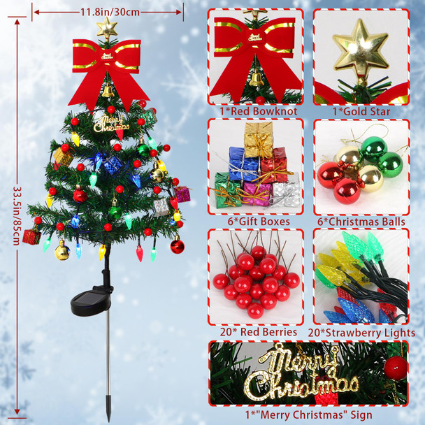 KHOYIME 4 Pack Solar Christmas Tree Outdoor Waterproof Stake Lights with 80 LED Lights 136 DIY Xmas Ornaments 2 Flashing Modes, Solar Powered Prelit Holiday Decorations for Garden Pathway Yard Patio