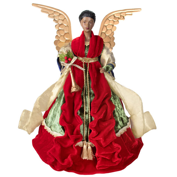 KI Store Black Christmas Angel Tree Topper African American Ethnic 18-Inch Angel Figurines Treetop for Christmas Decoration Unlit