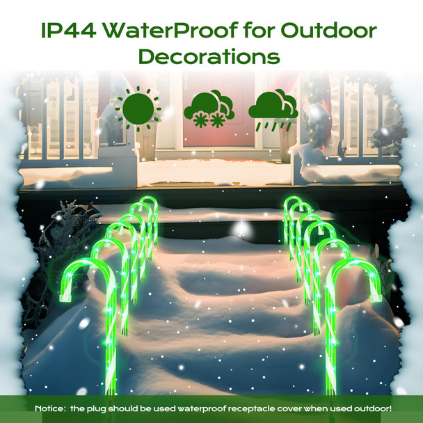 Christmas Candy Cane Lights 6Pcs Christmas Pathway Lights with 36 Count Incandescent Green Lights, Connectable 12 Inch Pathway Makers Lights for Indoor Outdoor Walkway Patio Yard Lawn Decorations