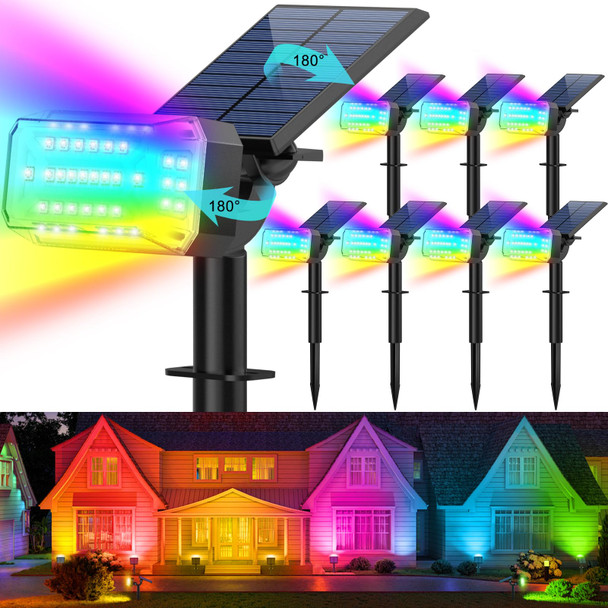 Solar Spot Lights Outdoor Waterproof IP65,[49 LEDs/8 Pack] RGB Christmas 7 Modes Color Changing Solar Spotlights, Adjustable Landscape Flood Powered Lights for Yard Garden Pathway(Multicolor)