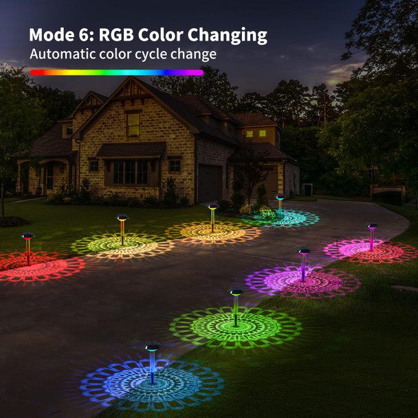 Solar Pathway Lights Outdoor 8 Pack, [6 Light Modes Cool White/Warm/ 3 Fixed Color/RGB Changing] LED Solar Lights Outdoor Waterproof IP65, Solar Garden Lights for Walkway Yard Backyard Lawn Landscape