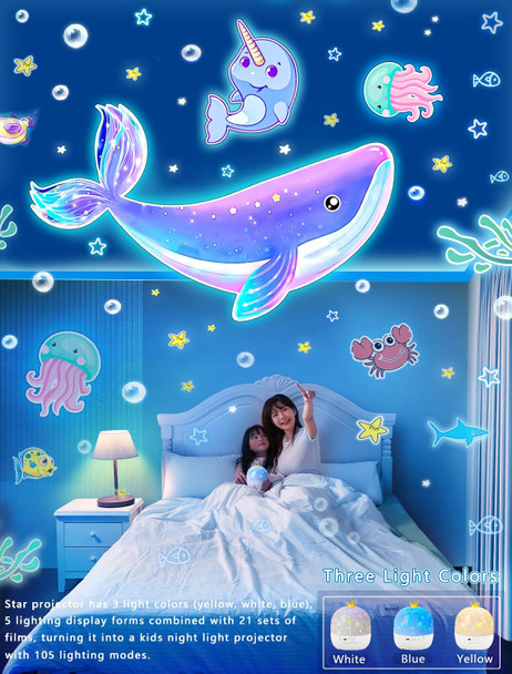 Night Light for Kids + 21 Sets of Films, Night Lights Projector for Kids Bedroom, Ceiling, Galaxy Projector for Baby Girls Boys with 360° Rotation, Dimmable for Birthday, Christmas, s, Room Decor