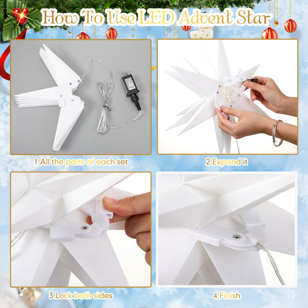 4 Pack Large LED Moravian Star Light Hanging Outdoor Christmas Warm White Porch Pendant Light Holiday Decoration for Christmas Trees Balconies Courtyards Advent Star (15.8''+19.7")