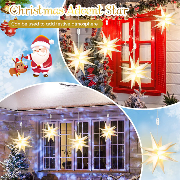 4 Pack Large LED Moravian Star Light Hanging Outdoor Christmas Warm White Porch Pendant Light Holiday Decoration for Christmas Trees Balconies Courtyards Advent Star (15.8''+19.7")