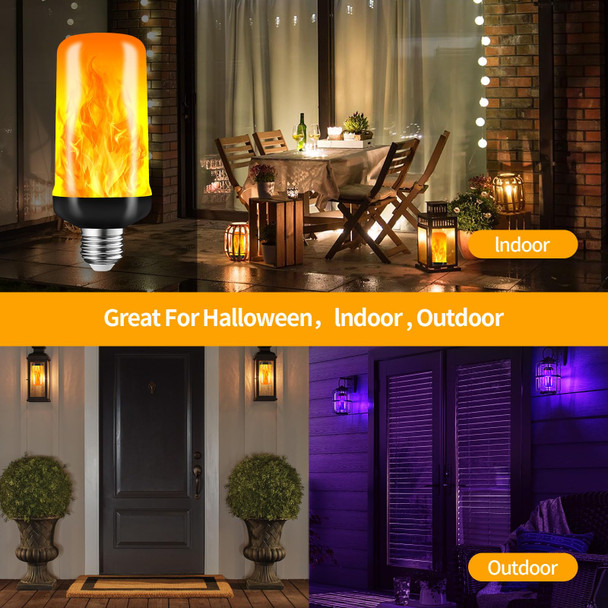 Orange Purple LED Flame Light Bulbs, Fire Light Bulb, Flickering Light Bulbs 4 Modes with Gravity Sensor, E26 Base for Halloween, Christmas,Porch, Patio, Party, Indoor Outdoor Decoration