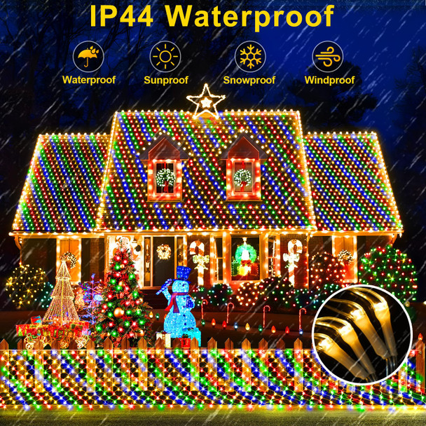 KNO Christmas Net Lights 360 LEDs 13ft x 9.8ft Outdoor Mesh Lights Connectable Waterproof 8 Modes & Timer Plug-in Net Fairy Lights for Bushes Garden Party Wedding Holiday,Multicolor