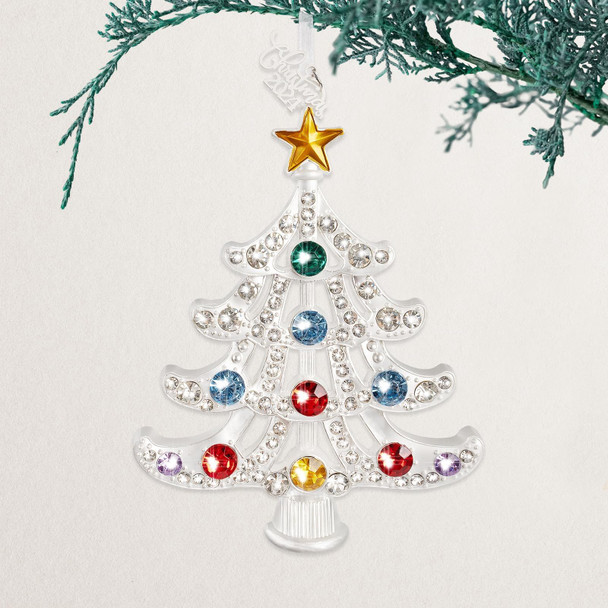 5" Decorative Christmas Tree Ornament, Metal Christmas Hanging Ornament for Tree Christmas Engraved for Christmas Keepsake s Xmas Holiday Home Party Decorations with Large Colorful Crystals