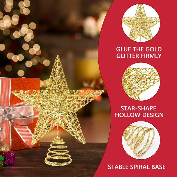 Christmas Tree Topper, 10" Gold Glittered Star with Hollow Design, Tree Topper Star for Christmas Tree Decoration Christmas Tree Topper, 10" Gold Glittered Star with Hollow Design, Tree Topper Star for Christmas Tree Decoration