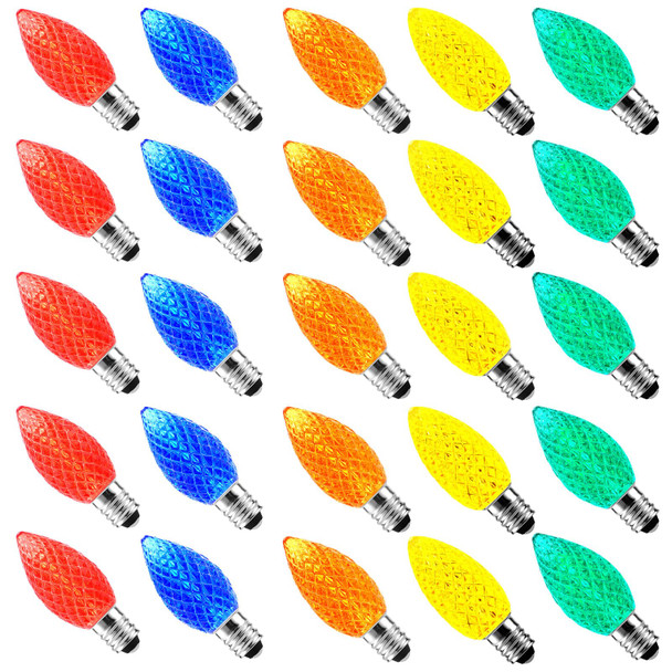 50 Pack C7 LED Christmas Replacement Bulbs,Multicolored Waterproof LED Bulbs, Shatterproof LED Bulbs for Outdoor Indoor Party Patio Garden Holiday Room Decoration, E12 Candelabra Base