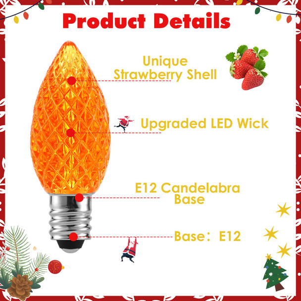 50 Pack C7 LED Christmas Replacement Bulbs,Multicolored Waterproof LED Bulbs, Shatterproof LED Bulbs for Outdoor Indoor Party Patio Garden Holiday Room Decoration, E12 Candelabra Base