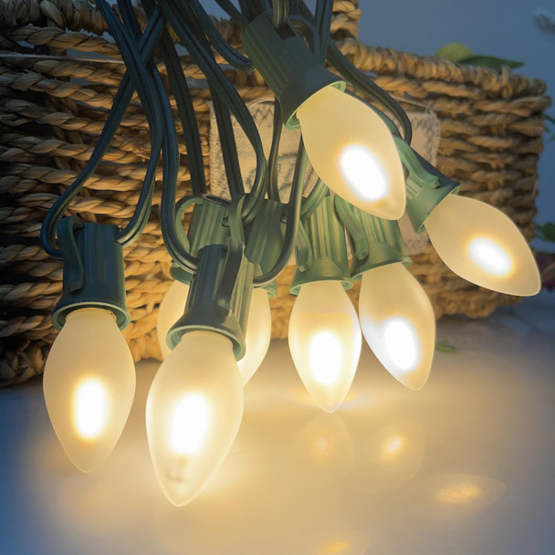 C7 LED Christmas Lights,25ft Frosted Christmas String Lights with 27 LED Frosted White Bulbs,Vintage Warm White Hanging Light for Outdoor Christmas Roofline Party Decorations