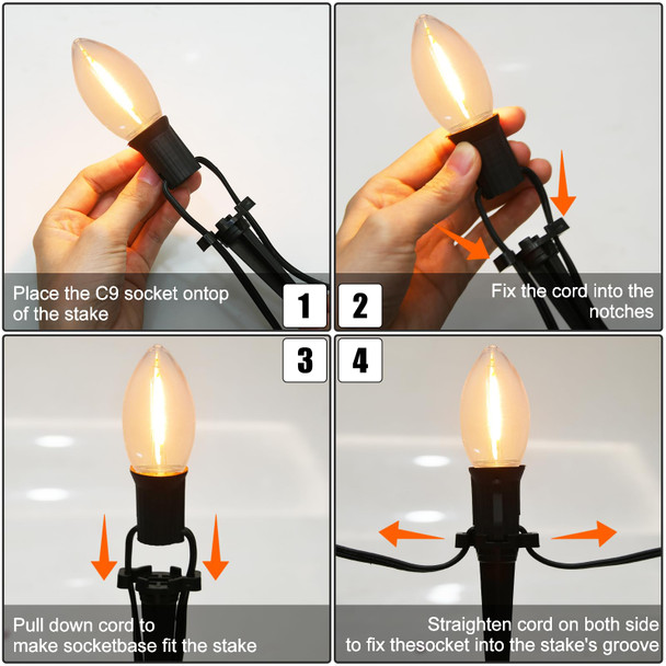 38FT LED Outdoor Christmas Pathway Lights,25 Warm White Extendable Waterproof Christmas Walkway Lights with C9 LED Bulbs and Stakes for Walkway Backyard Snowfield Christmas Decorations