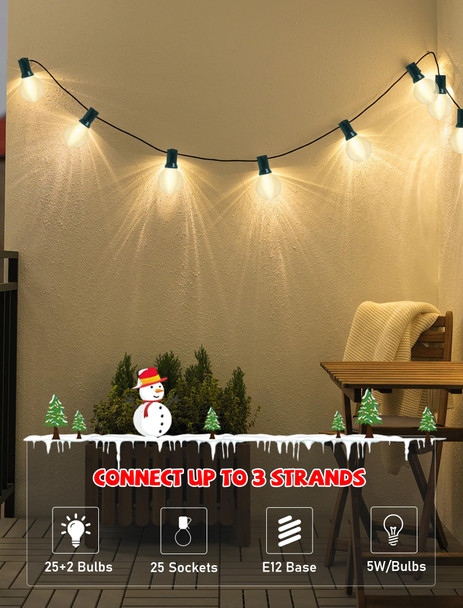 25FT G40 Frosted Christmas Lights,Globe Christmas Lights with 27 Frosted White Bulbs,Outdoor String Lights for Outside Indoor Garden Wedding Pergola Backyard Patio Xmas Tree Decor,Green Wire