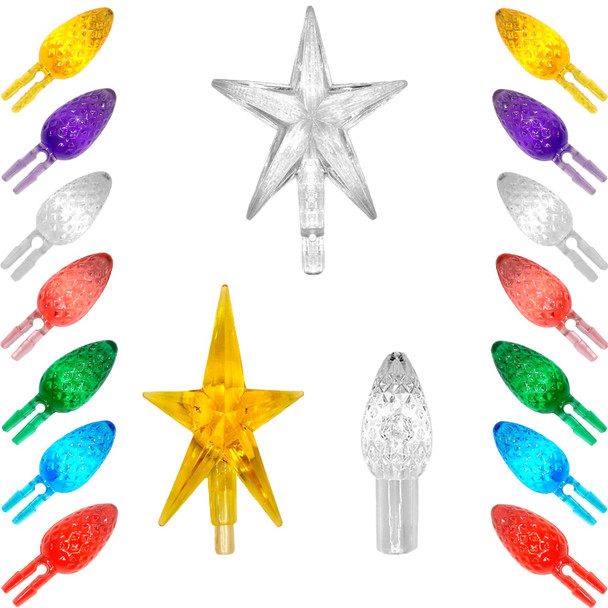 Large Replacement Light Bulbs for Big Ceramic Christmas Trees,（77 PC &3 Treetop Stars） Multicolor Pineapple Tree Pegs Accessories for Decorating 16 to 30in Ceramic Christmas Tree, etc.
