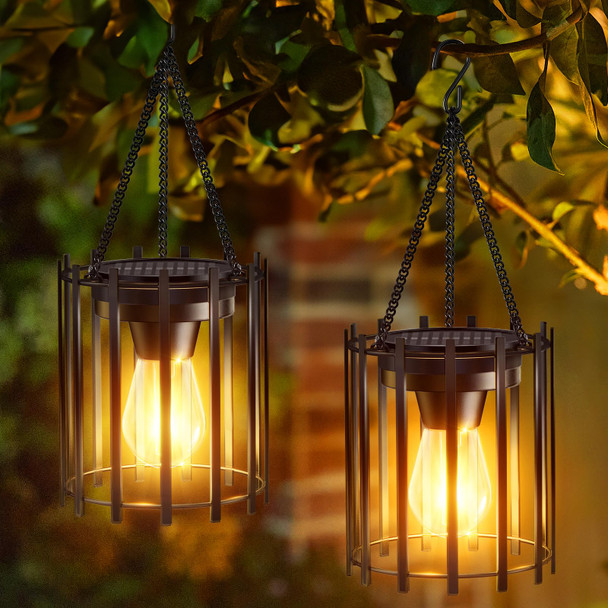 KOOPER Solar Lanterns Outdoor Waterproof, d Bright Hanging Solar Lights Outdoor Lantern, Metal Solar Lantern Decorative, Outdoor Solar Lantern Lights for Yard Patio Christmas Garden Decor 2Pack