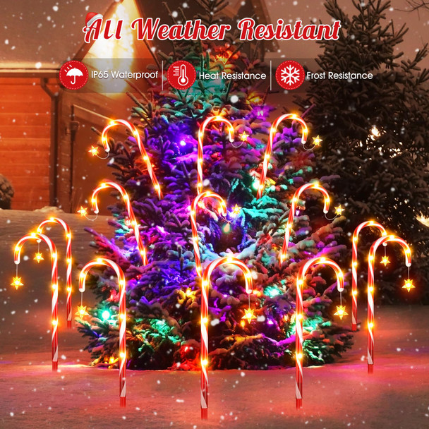KOOPER Christmas Decorations Outdoor, 24Pack Solar Candy Cane Lights Outdoor Christmas Decorations with 10 Modes, Solar & USB Charging Waterproof Solar Christmas Pathway Lights for Garden Party Patio