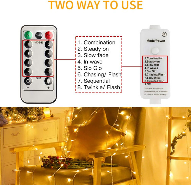 koopower 200 LED Indoor String Lights with Remote and Timer, 65ft Linkable (Max 162.5 FT) Fairy Lights, Plug-in String, 8 Modes, Dimmable for Bedroom Wedding Party Christmas Lights in Warm White