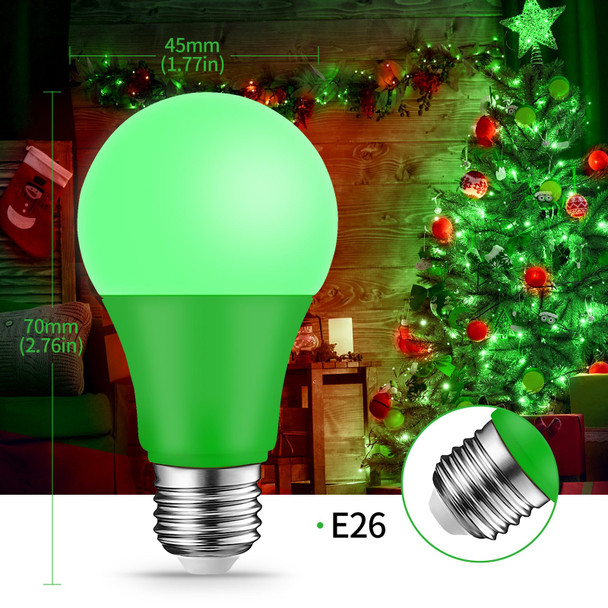 Red Green Light Bulbs - [ 4 Pack ]- 9W（60W Equivalent） E26 Base LED Colored Light Bulb for Festivals Party Christmas Bar Events Home Decor (2 Red & 2 Green)