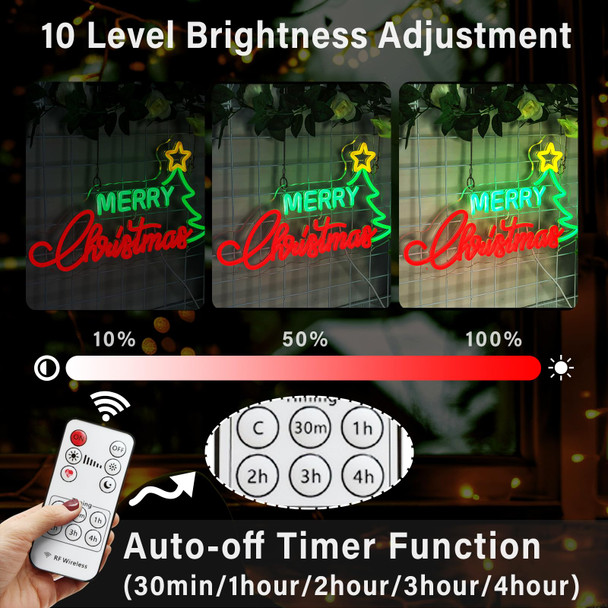 Christmas Neon Sign for Christmas Decor, Merry Christmas LED Sign with Timer Remote Control, Dimmable Merry Christmas Light Up Neon Light for Party Bedroom Business Shop Bar Pub Club Wall Decor Xmas