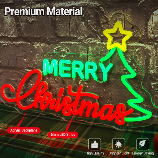 Christmas Neon Sign for Christmas Decor, Merry Christmas LED Sign with Timer Remote Control, Dimmable Merry Christmas Light Up Neon Light for Party Bedroom Business Shop Bar Pub Club Wall Decor Xmas