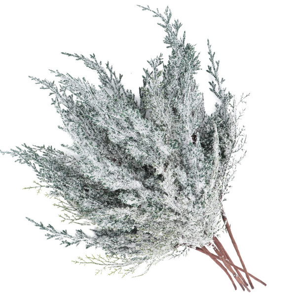 6 Pieces Frosted Artificial Cedar Pine Branches Sprigs 17" Snowy Faux Cedar Twig White Winter Greenery Stems Pine Picks Cedar Spray for Christmas Tree Craft Wreaths Garlands Holiday Season Decor (6)