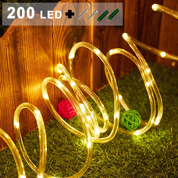 Solar Rope Lights, 66 Feet 200 LED Solar String Lights Outdoor Waterproof 8 Modes Solar Fairy Lights Tube Lights Garden Christmas Lights Decorative for Pool Patio Party Wedding Christmas Warm White