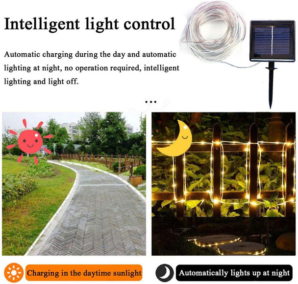 Solar Rope Lights, 66 Feet 200 LED Solar String Lights Outdoor Waterproof 8 Modes Solar Fairy Lights Tube Lights Garden Christmas Lights Decorative for Pool Patio Party Wedding Christmas Warm White