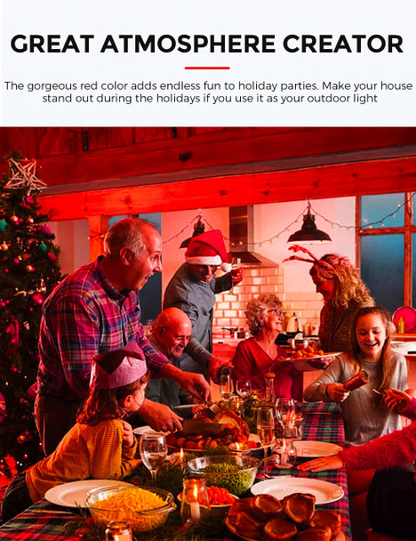 L LOHAS LED Red Light Bulbs Outdoor, Dusk to Dawn Sensor A19 Red Porch Lights 40W Equivalent, 6W Red Colored Light Bulb, Auto-On/Off E26 Base for Christmas, Party Wedding, Patio, Backyard 4 Pack