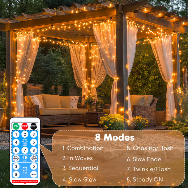 est Rechargeable Fairy Lights 66FT 2-Pack, 200 LED String Lights Battery Operated with Remote&Timer, Waterproof Outdoor Twinkle Lights for Camping DIY Christmas Party Garden Tree, Warm White