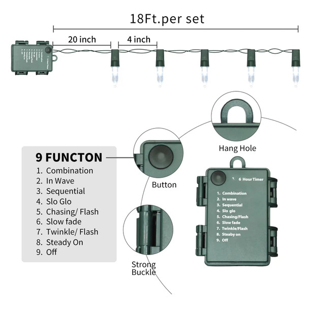 50 LED Outdoor Christmas Lights, 17 FT Battery Operated Mini String Lights with 8 Modes & Timer, Xmas Tree Lights Waterproof for Patio Garden Party Wedding Holiday Decor (White)