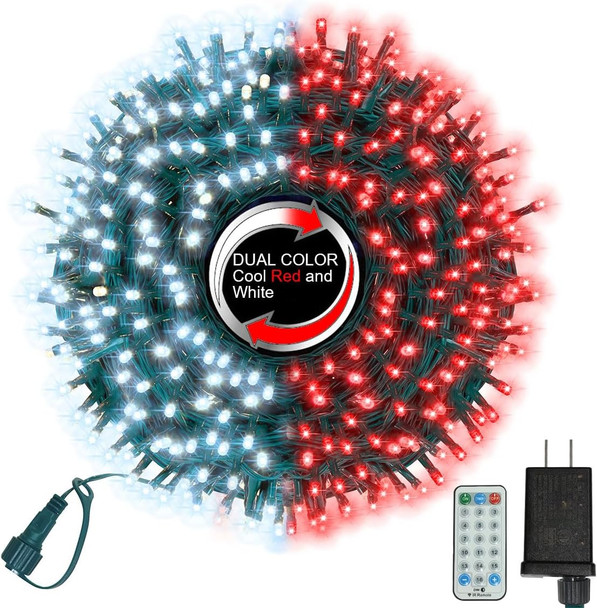 500 LED String Lights Outdoor, 16 Modes Plug in Twinkle Fairy Lights for Bedroom, 46ft 500LED Christmas Lights Cluster Lights Outdoor Waterproof Red&White Bulb