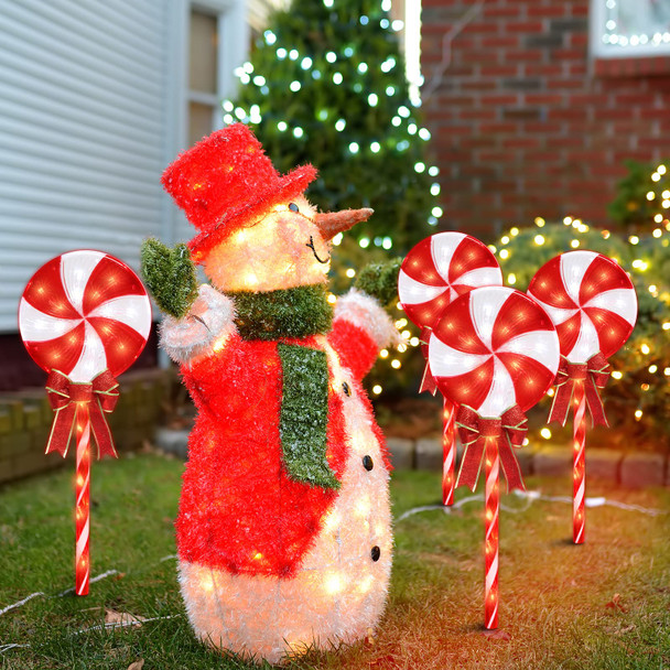 4PK 26" 160LED Lollipops Peppermint Pathway Markers Christmas Lollipops Pathway (26" 160 LED 4 Pcs)