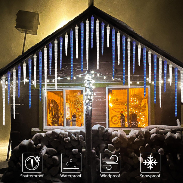 Meteor Shower Lights, 16.5" Outdoor Icicle Christmas Lights 10 Icicles 242 SMD LED Crystal Ice Falling Lights, Connectable Raindrop Icicle Light, Xmas Winter Party Tree Decor, Blue and White