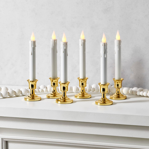 LampLust Christmas Window Candles Battery Operated with Timer, 6 Pack Christmas Candles, Gold Holders, Remote, Warm White Light, Electric Welcome Candle Holiday Window Sill Decorations